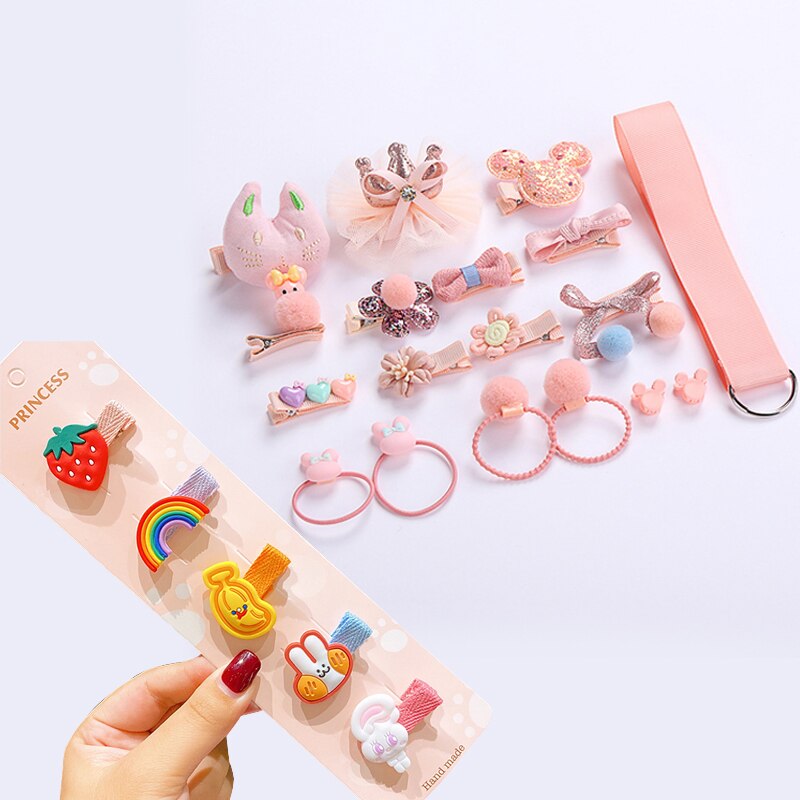 23 Piece Girls Cute Cartoon Hair Clip Set Cute Hair Accessories Girl headwear Bow Flower Hairpins Hairband Elastic Headdress Gif: c