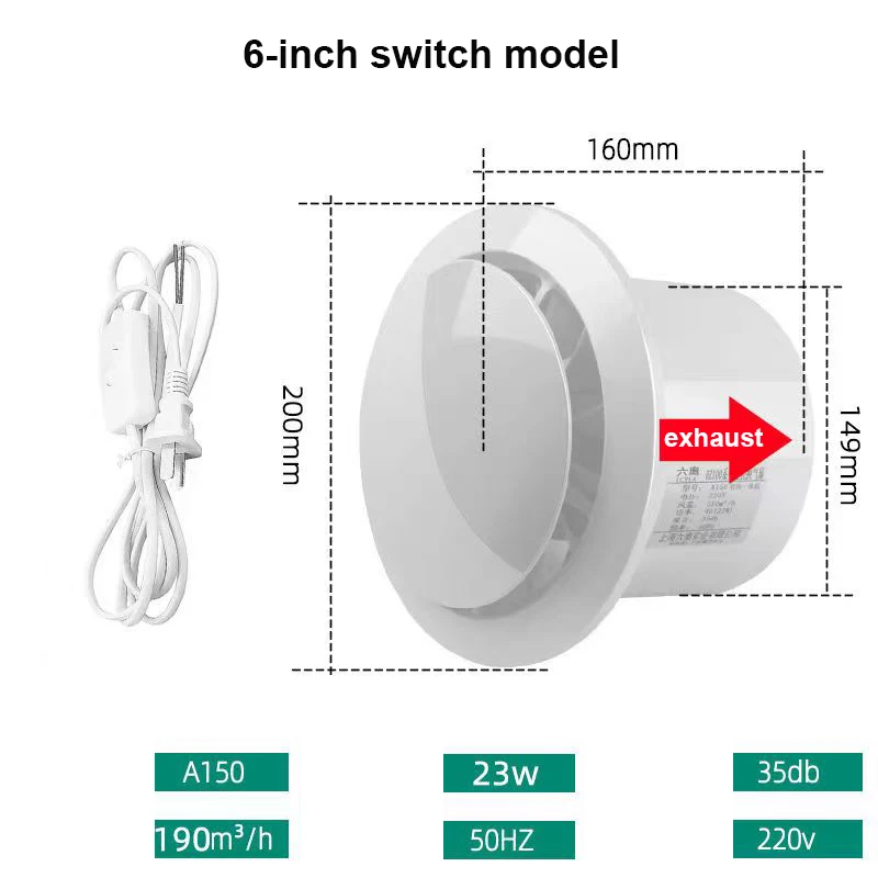 4 Inch 6 Inch Ventilator Ventilator Badkamer Muur Mute Huishoudelijke Uitlaat Ventilator Keuken Afstandsbediening Uitlaat Ventilator: Light Grey / Verenigd Koninkrijk