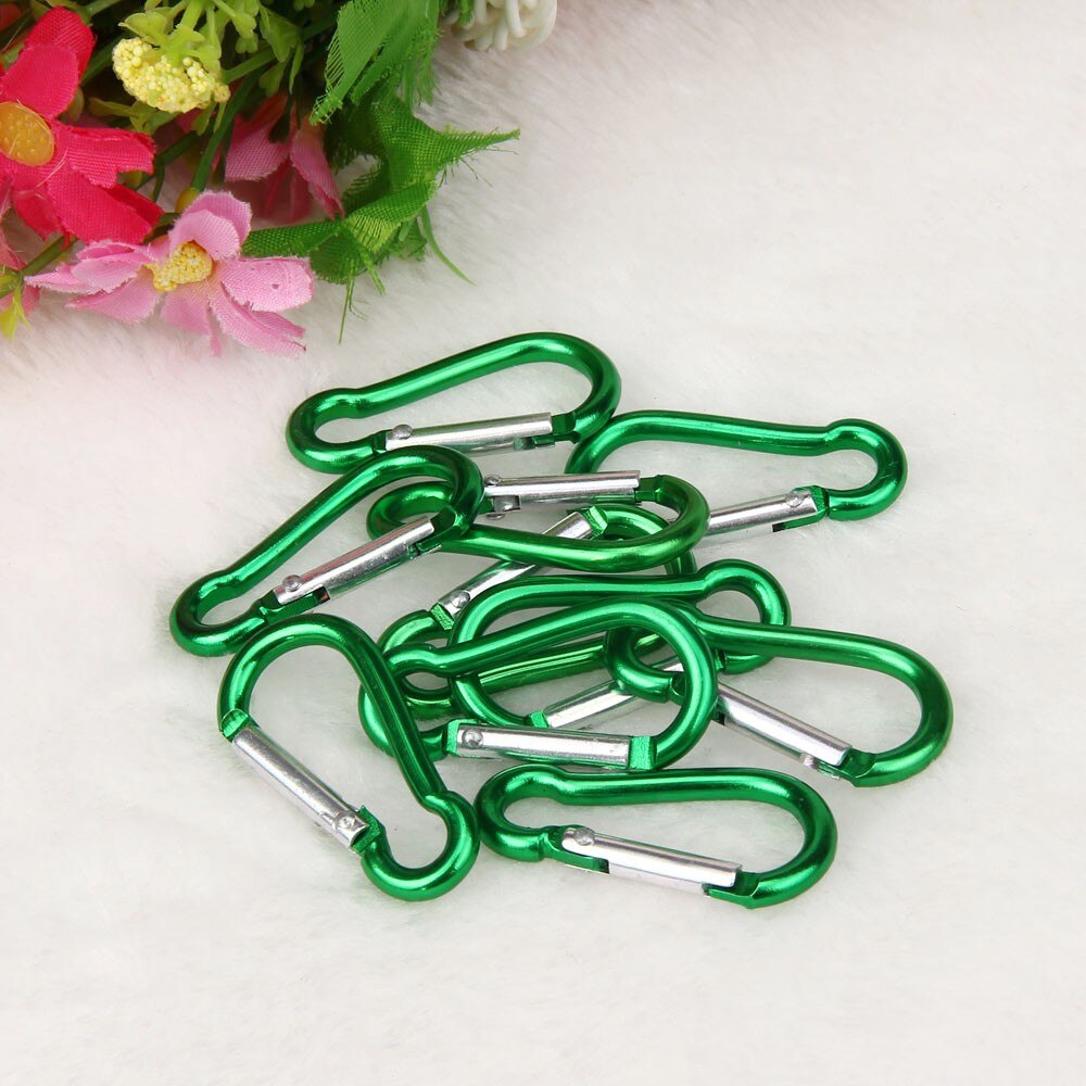 10pcs 6 Color Aluminum Alloy D Carabiner Spring Snap Clip Hooks Keychain Climbing Hiking Outdoor Activities se11: B
