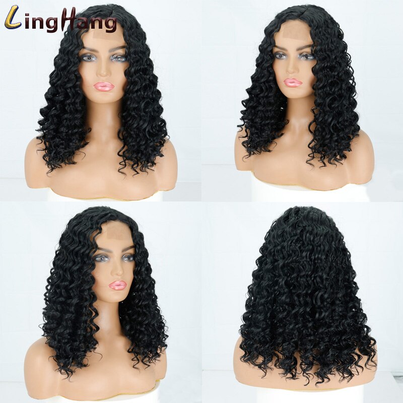 Linghang 14Inches Afro Kinky Krullend Pruik Synthetische Korte Pruik Gemengde Blonde Lace Pruik Voor Zwarte Vrouwen Daily Pruik: 1B/27HL