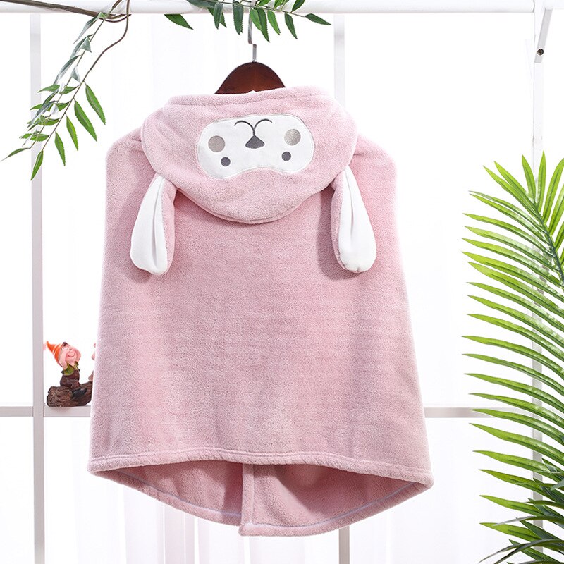 Toalla de baño con capucha para bebé, albornoz suave de lana de Coral para recién nacido, manta de absorción de agua infantil, Animal de dibujos animados: pink