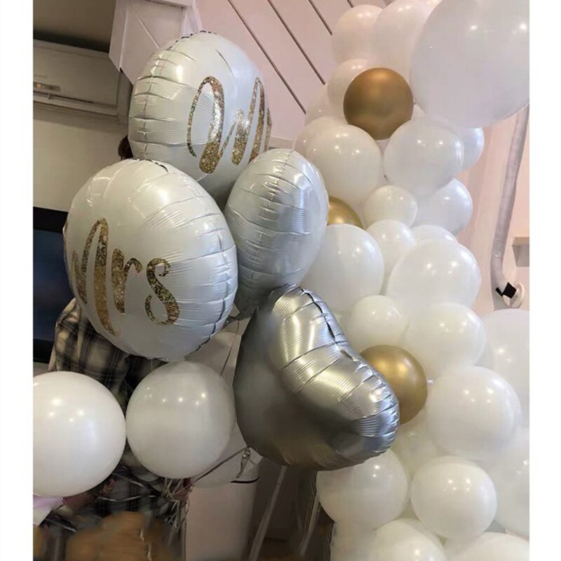 2 uds 18 pulgadas ronda oro blanco brillo impresión Sr. Y Sra. Globos de papel de aluminio de amor de la novia matrimonio decoración de la boda de Día de San Valentín suministros para eventos