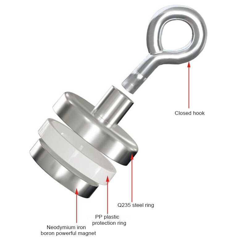 1Pc Krachtige Neodymium Magneet Vissen Magneet Diepzee Vissen Magneet Beugel Met Rvs Ring Met Eye Bolt Magneet