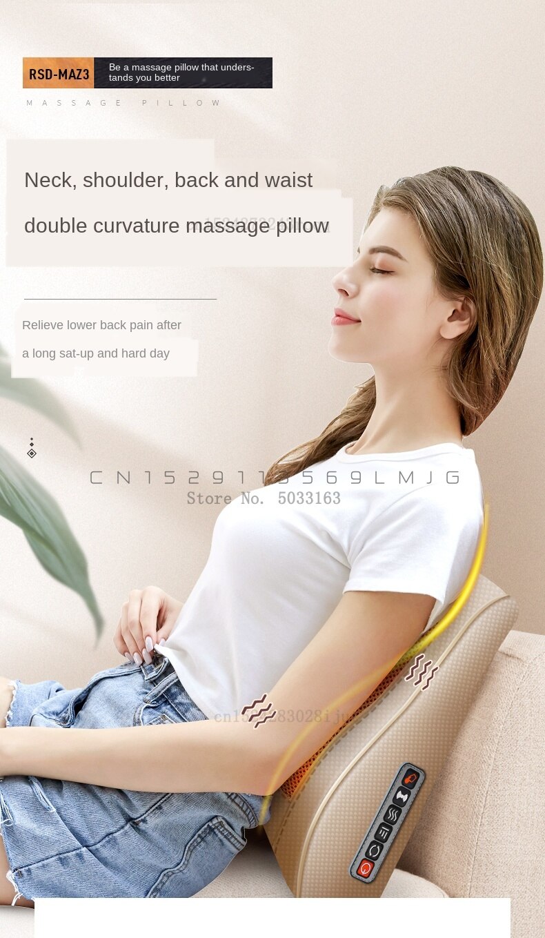 Draagbare Verstelbare Volledige Back Kneden Shiatsu Pad Multi-Functionele Thuis Massage Kussen Hyperbolische Kneden Kussen Voor Taille