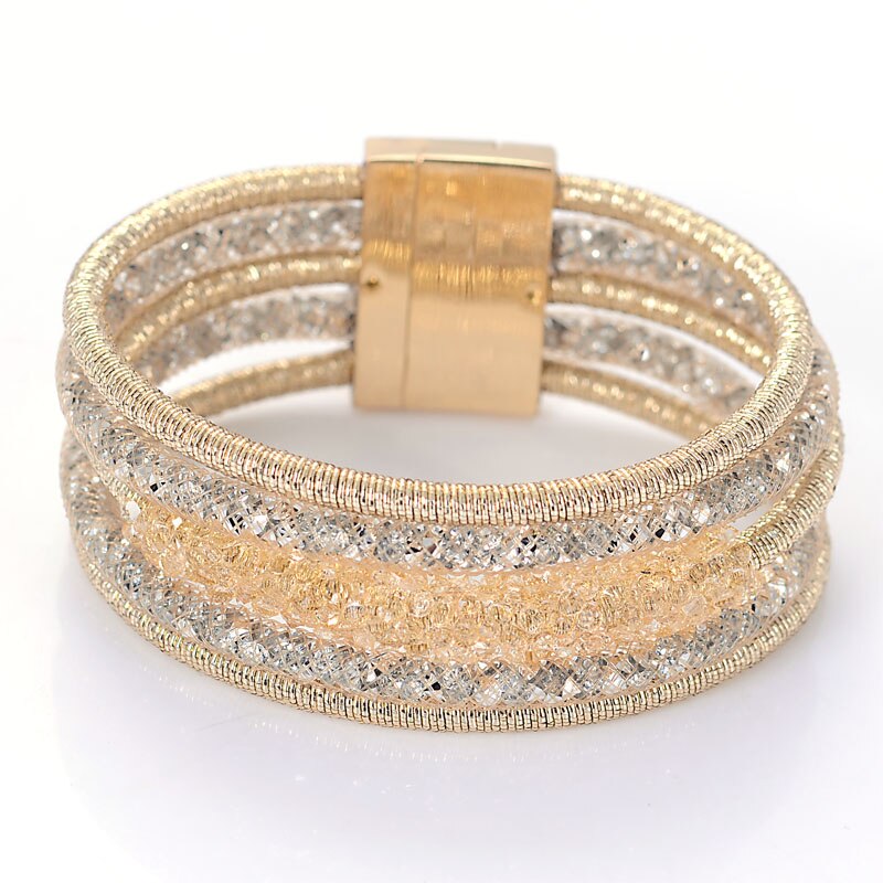 Miasol Unique Multilayer Strands Crystal Charm Magnetic Bracelet Bangle For Women B1966: Gold