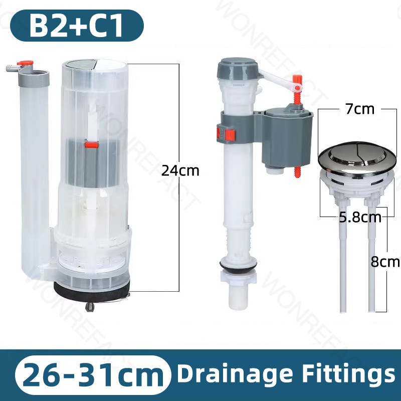 Universal Toilet Tank Replacement Kit Toilet Buttons Toilet Dual Flush Valve Water Inlet Valve Accessories Adjustable Float: Red