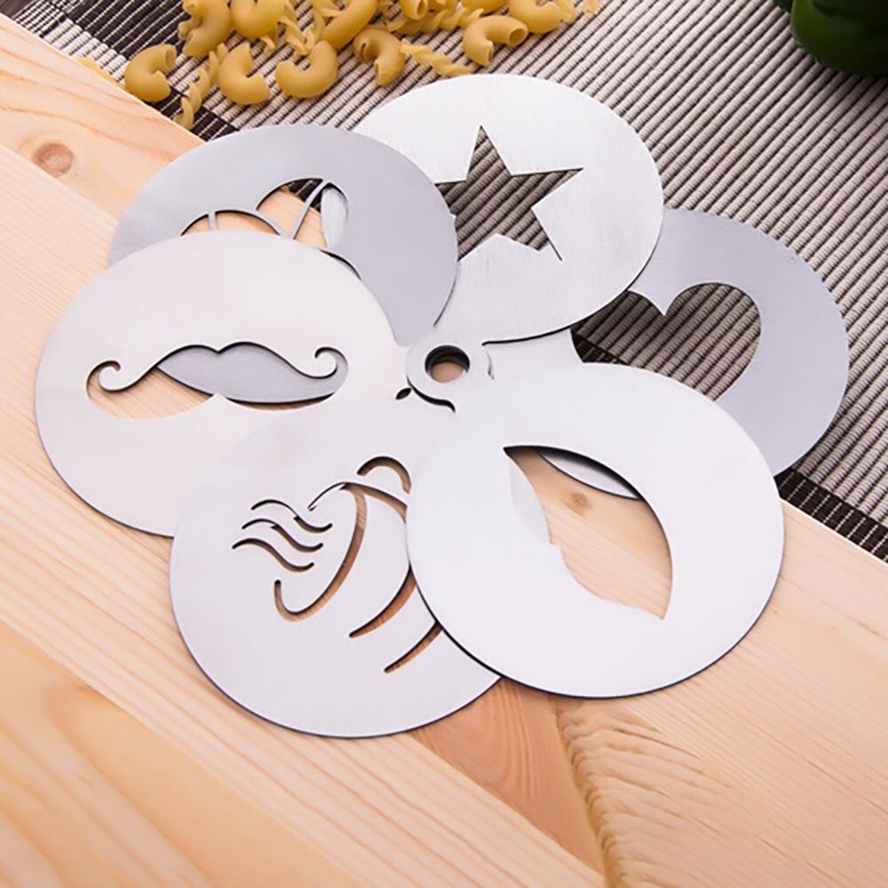 6 stuks koffiecake roestvrijstalen sjabloon decoratie cupcake sjabloon mal cappuccino latte sjabloon koffie mal kookgerei