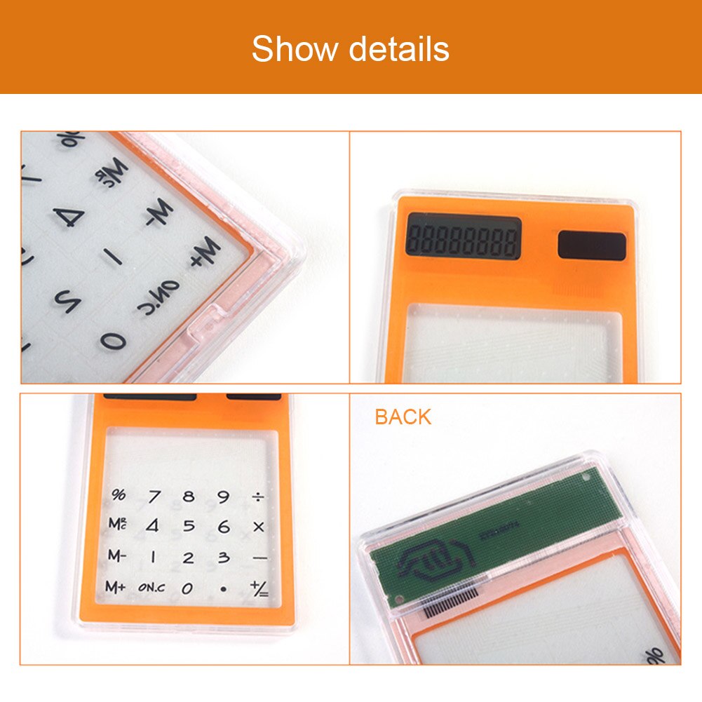 Solar Ultra Slim Touchscreen LCD 8 Digit Electronic Transparent Calculator Home Office Use AS99