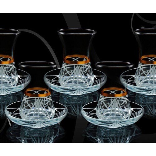 Ensemble de verre à thé turc doré brodé 12 pièces couronne service à thé turc-arabe thé présentations Orient Exp gratuit SHİPPİNG