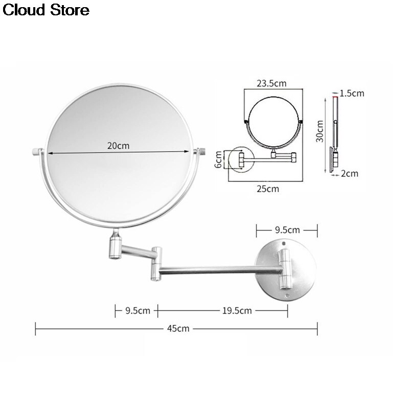 Folding Adjustable Wall Mounted Mirror For Bathroom | Bathroom Vanity Mirror With Extendable Arm 360° Swivel and 3x Magnify