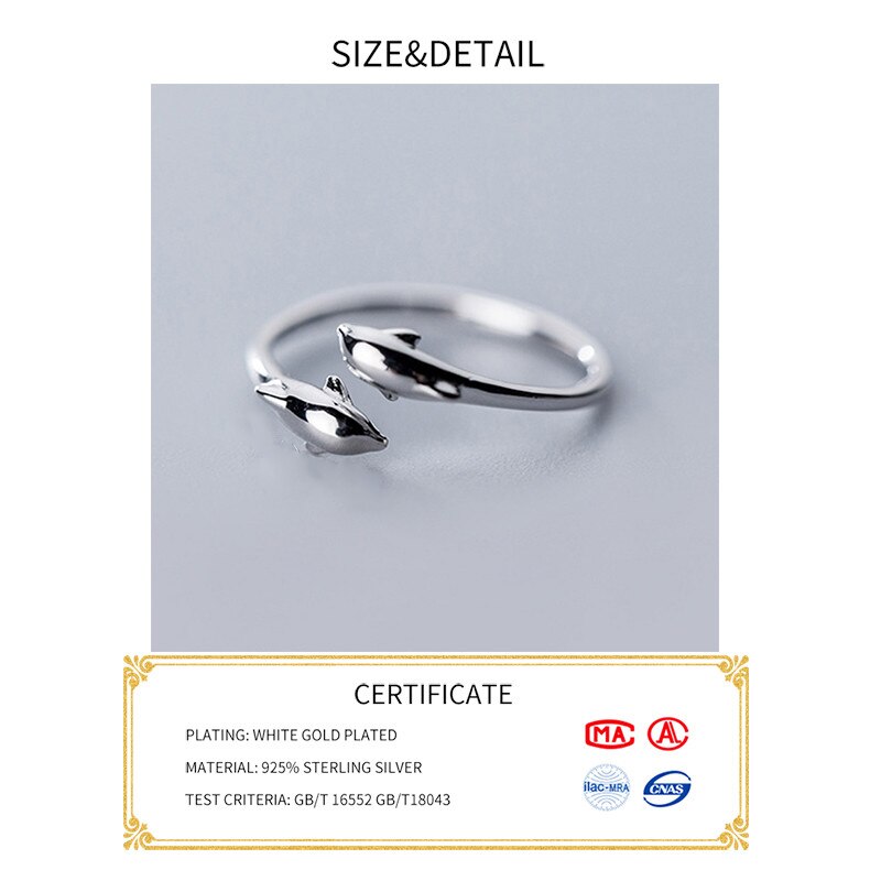 INZATT Real 925 Sterling Silver Dolphin Opening Ring Voor Mode Vrouwen Trendy leuke Fijne Sieraden Minimalistische Accessoires