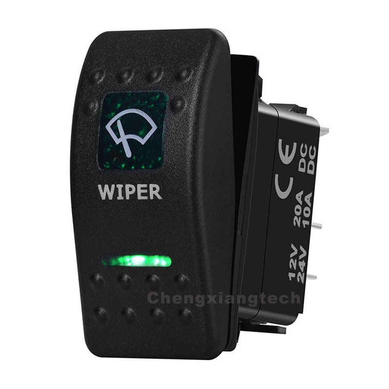WIPER 7 Pin On Off On Green Led Backlit Rocker Switch for Car Boat Truck 12V 20A DPDT Carling Contura 3 Position Rocker Switch