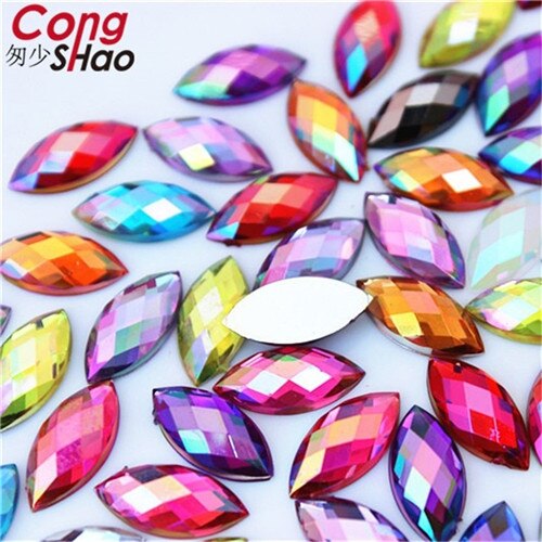 Cong shao 100 stk 7*15mm ab farverige hesteøje flatback akryl rhinestone trim sten og krystaller dekoration tilbehør  wc54: Bland farve ab