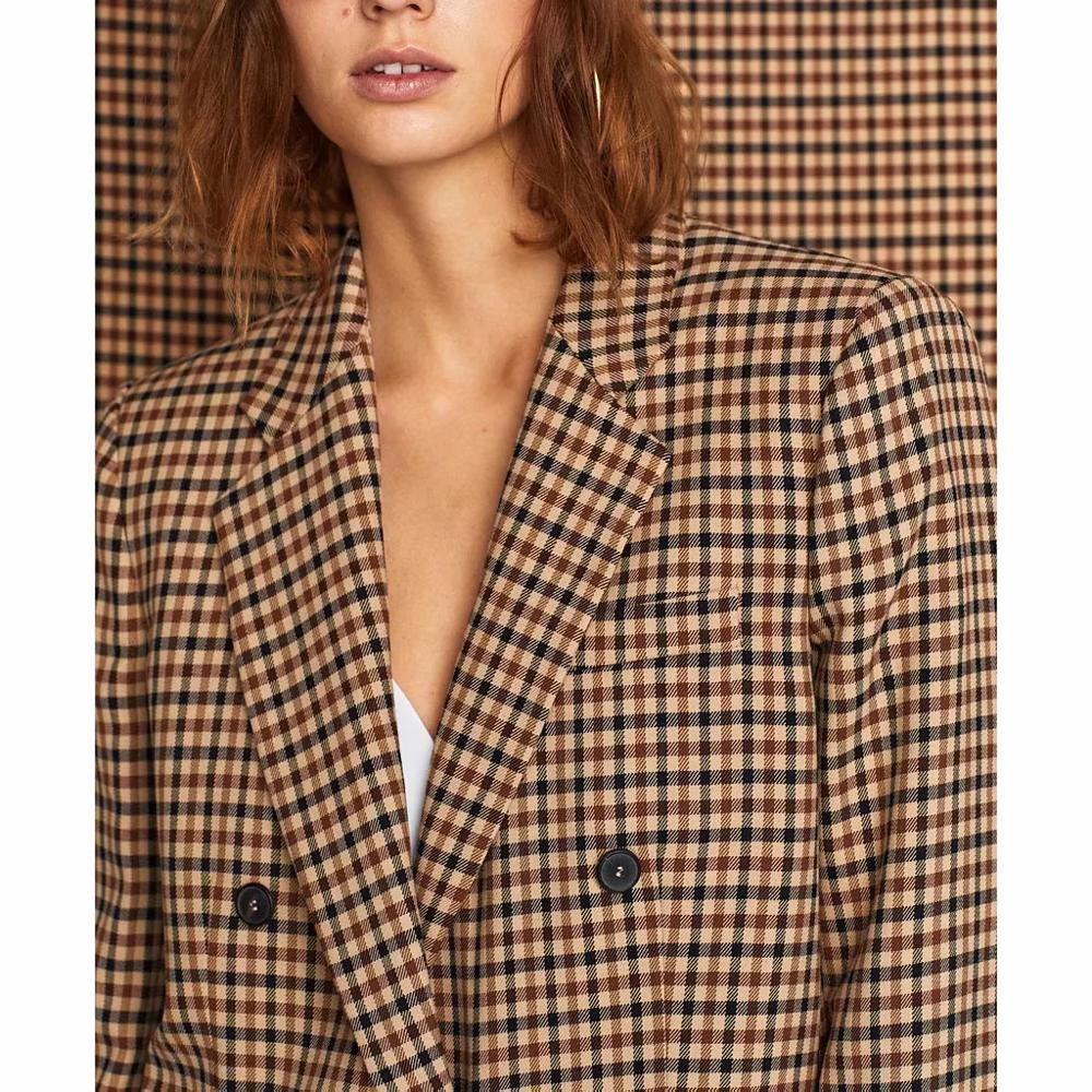 Herfst dames pak geruite jas casual vintage chique jas vrouwelijke za stijl blazer dubbelrijs bovenkleding dames