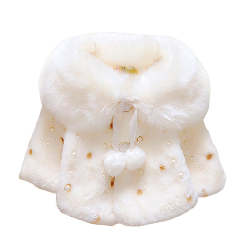 Varm pelsjakke til piger vinter spædbarn bomuld nyfødte baby piger kappejakke tyk varm baby tøj: Hvid / 24m