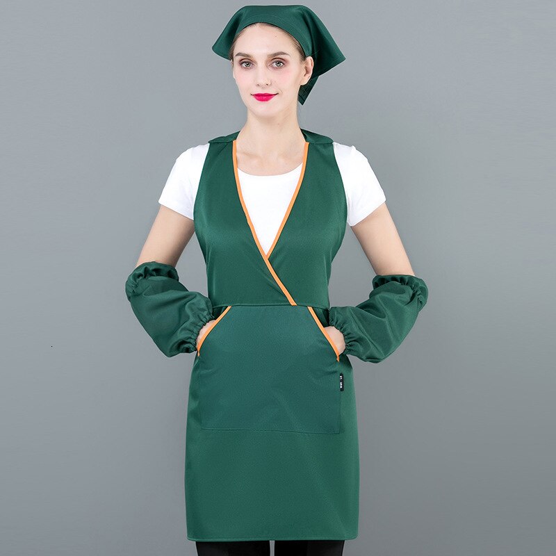 Conjunto de limpieza de cocina a la para mujer, delantal de cocina para Chefs, turbante de trabajo, Mangas de puños portátiles: Verde