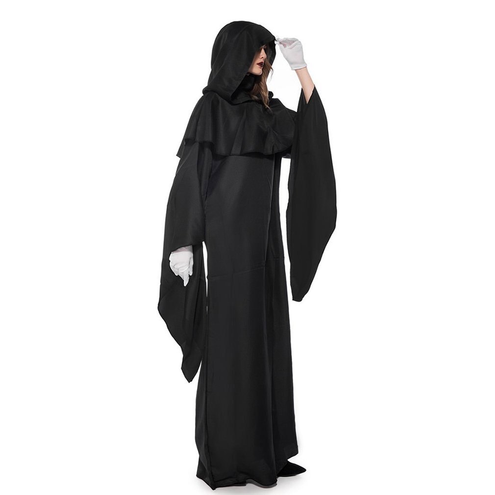 Halloween Evil Costume Dark Evil Vampire Black Simple Robe Costume Stage Gothic Cosplay Medieval Demon Cape For Adult