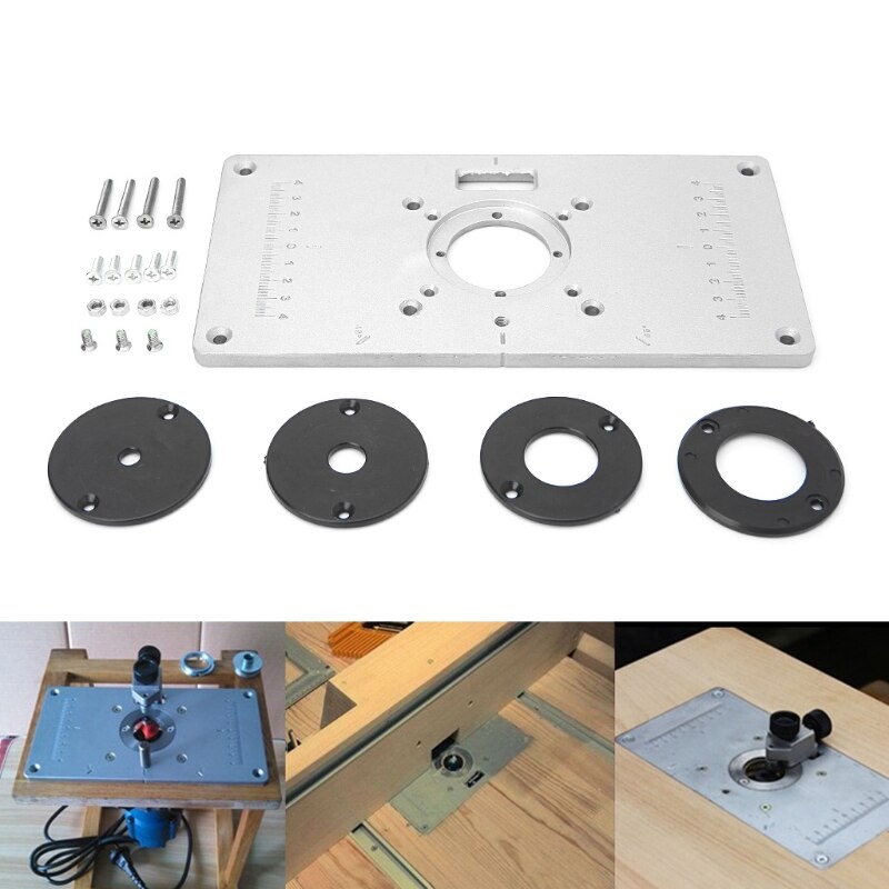 1 Set Router Table Insert Plate 700C Aluminum Router Table Insert Plate + 4 Rings Screws For Woodworking Benches