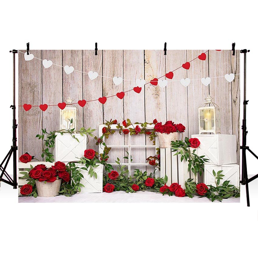 Avezano Valentijnsdag Achtergronden Baby Photo Booth Achtergronden Liefde Rose Bloemen Harten Olie Lamp Houten Muur Fotografie Studio