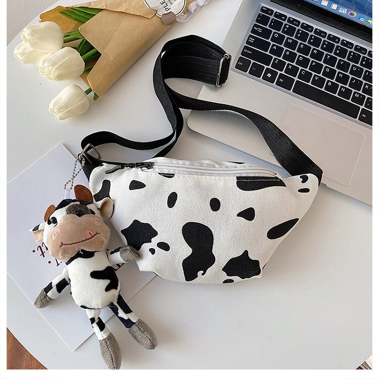 Moda coreia do sul vaca lona pequeno mensageiro zíper bolsa telefone peito crossbody sacos para as mulheres manchas tem porto de carregamento: 3