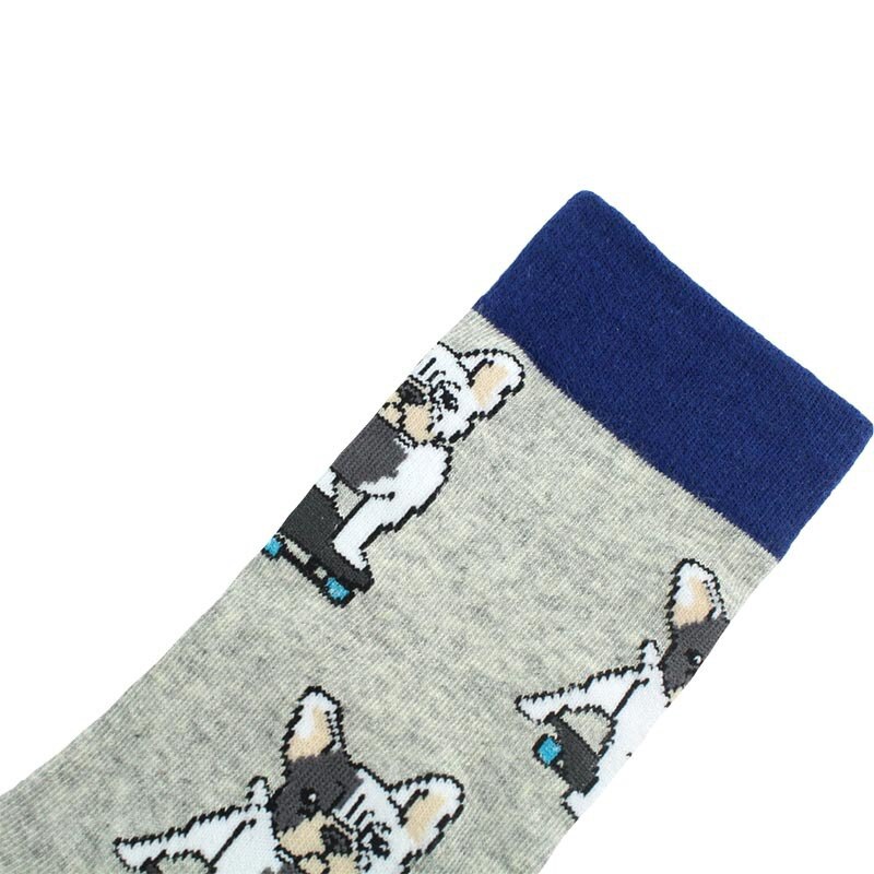 CHAOZHU autumn winter men socks cartoon dog Skateboard french bulldog shar pei casual funny long crew hip hop calcetines male