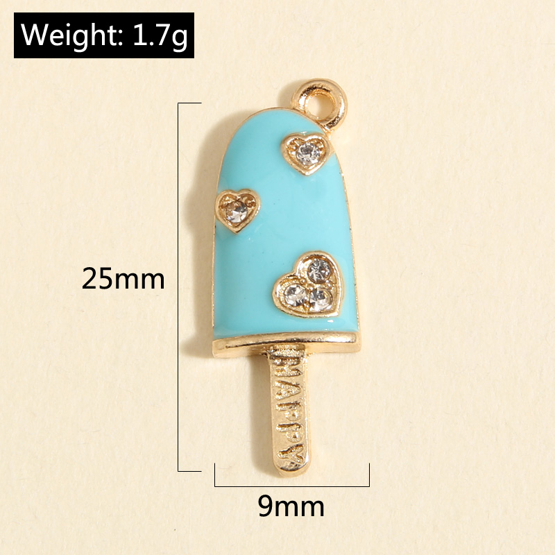 10 Uds. De abalorios de helado esmaltados de 25x9mm de Color dorado, colgante feliz, collares aptos para manualidades, joyería hecha a mano, suministros para encontrar