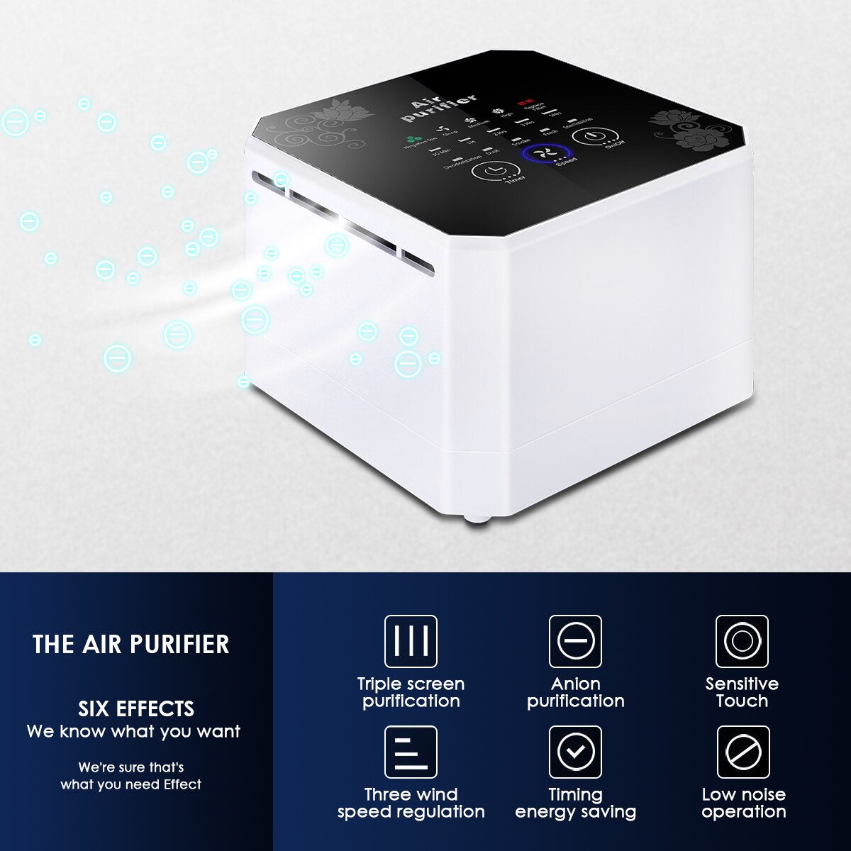 Air Purifier Desktop Negative Ion Air Cleaner Ionizer Indoor Air Purifiers With Touch Control For Bedroom Sturdy Office US Plug
