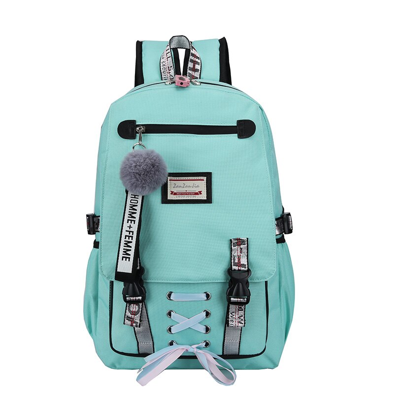 Printing Rugzakken Voor Vrouwen Hoge Capaciteit Tiener Meisje Schooltas Usb Met Lock Anti Diefstal Nylon Zwarte Student Bagpack Mode: Green 1