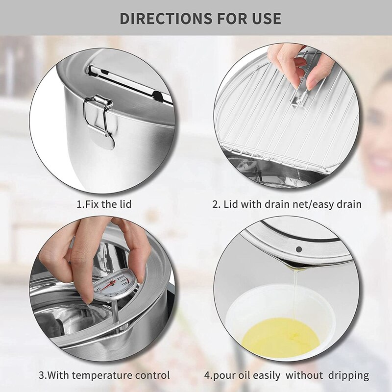 Frittieren Topf, Edelstahl Tempura Friteuse Mit Thermometer, Deckel Japanischen Stil Tempura Friteuse Pan Unbeschichtete Friteuse