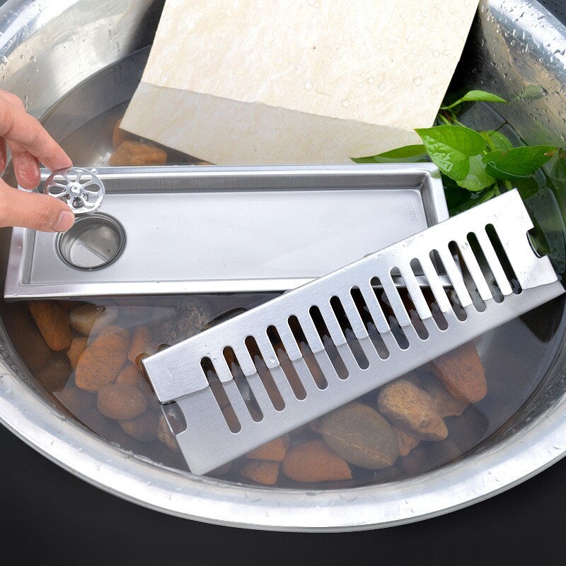 10x40cm Large Modern Brass Grille shape Bathroom Floor Waste Grate Shower Drain Drainer Bathroom Sanitary Floor Drain 58089
