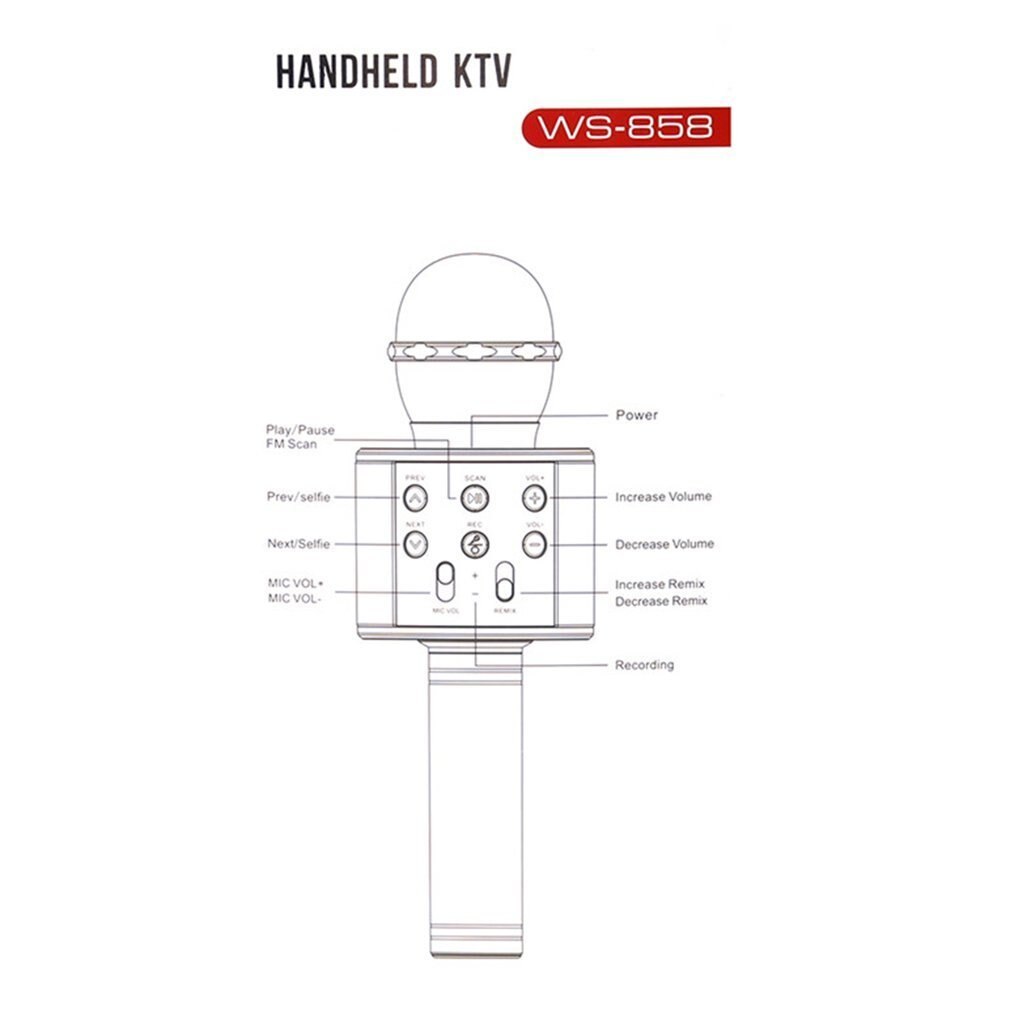 Draagbare Size WS858 Draadloze Bluetooth Microfoon Hoge Gevoeligheid Home Ktv Muziek Online Chat Microfoon