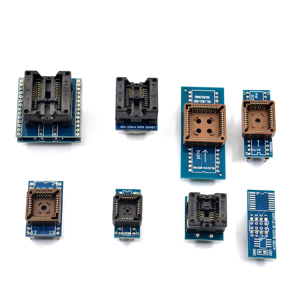 Upmely  v11.9 tl866ii plus minipro nand flash avr pic bios usb ohjelmoija 8 sovitinta  tl866 ja 13 kpl yleispistorasialle: 8 adapteria  tl866