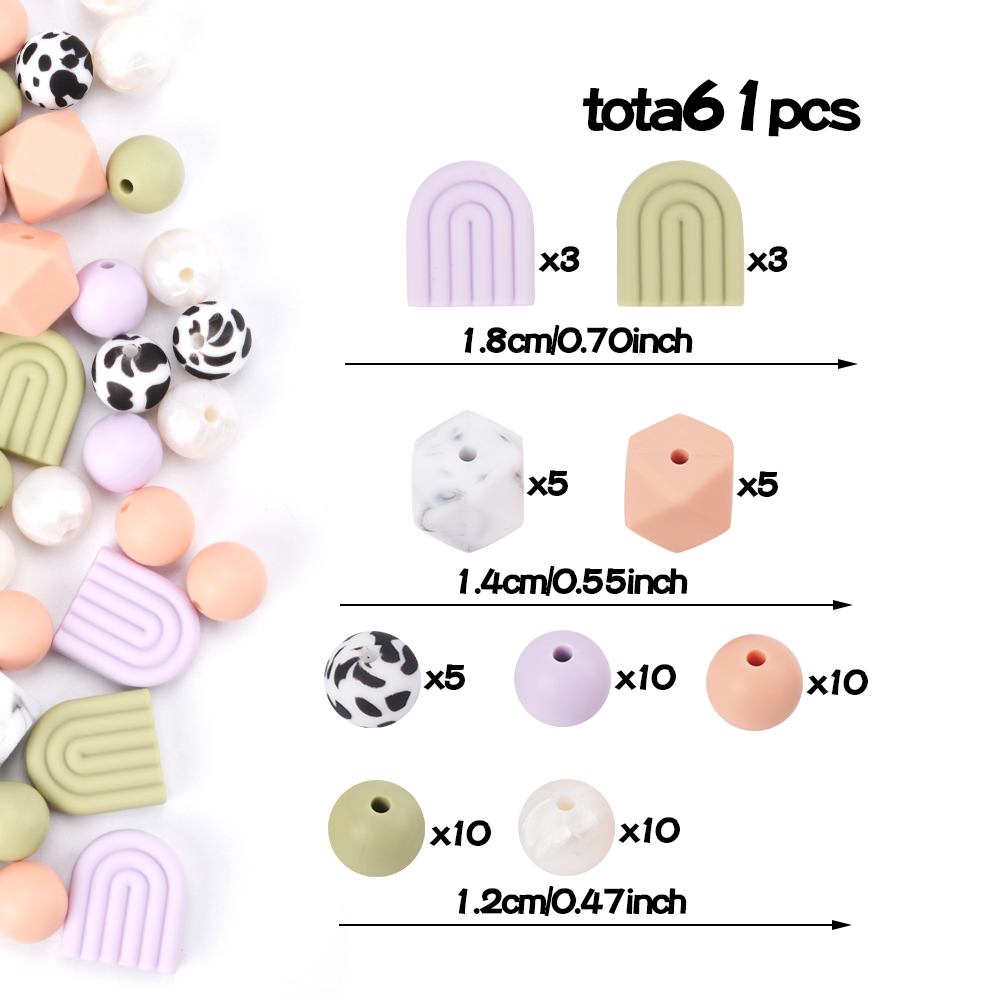LOFCA Hexagonal arch round loose silicone beads for silicone necklaces DIY silicone teething necklaces silicone beads BPA free: PURPLE
