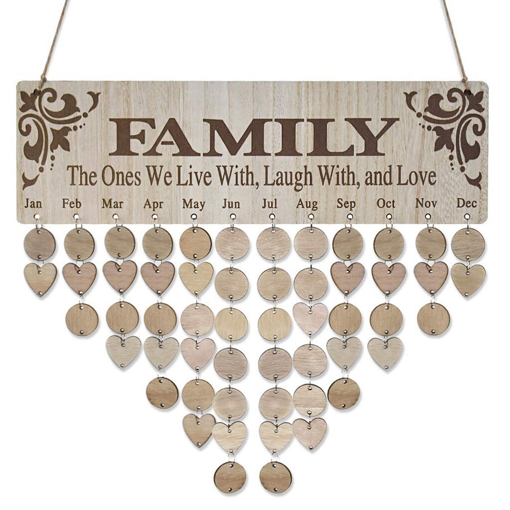 Aankomst Muur Opknoping Houten Kalender Board Home Decoratie Houten Familie Verjaardag Herinnering Kalender Boord Plaque Sign Board: Default Title