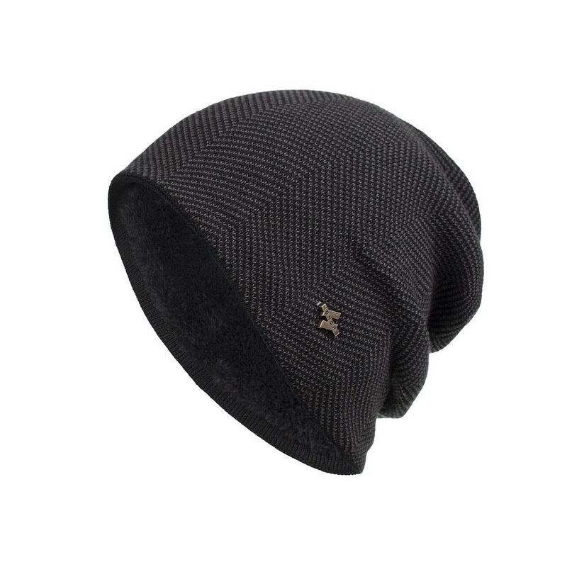 Merkki skullies pipot miesten neulottu hattu talvihatut miehille naisten lippalakit talvi pipo hattu gorro paksu lämmin konepelti miesten talvilakki: Musta