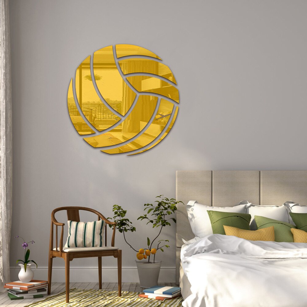 Mirror acrylic volleyball DIY combination home wall sticker children's room kindergarten decoration. Self adhesive: Gold / 15cm