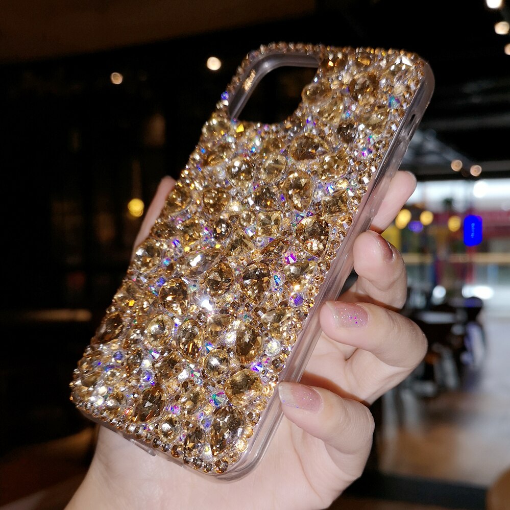 Luxo ouro grandes casos de telefone diamante para iphone 12 11 pro x xs max xr mini 6s 7 8 plus caso strass capa