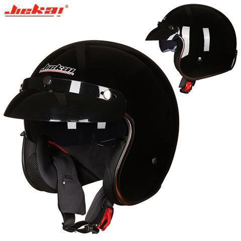 JIEKAI – demi-casque De Moto, accessoires De Moto, ouvert au visage, Jet Vintage, Scooter, Ski, 3/4: Bright black / XL