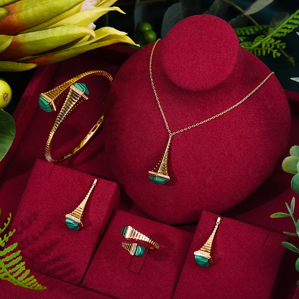 GODKI nowa sława marka 4 sztuk Waterdrop zestawy biżuterii dla kobiet Wedding Party Cubic cyrkon wysokiej klasy Craft Dubai zestaw biżuterii ślubnej: 4PC gold peacock set
