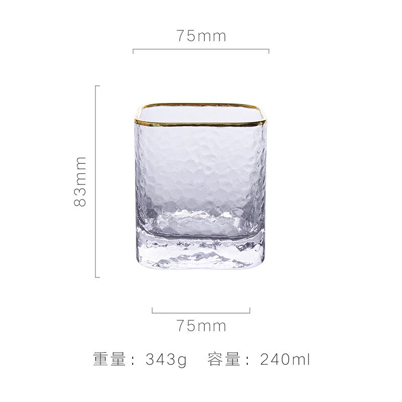Japanese hammered glass with gold rim, square water glass crystal glass, round raindrop water glass, juice glass: B
