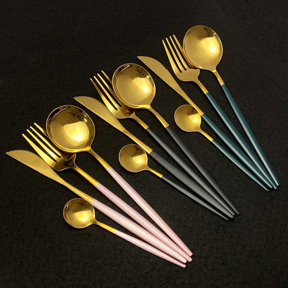 30pcs Dark Green Dinnerware Set 18/10 Stainless Steel Cutlery Set Flatware Tableware Set Dinner Knife Fork Spoon Dishwasher Safe