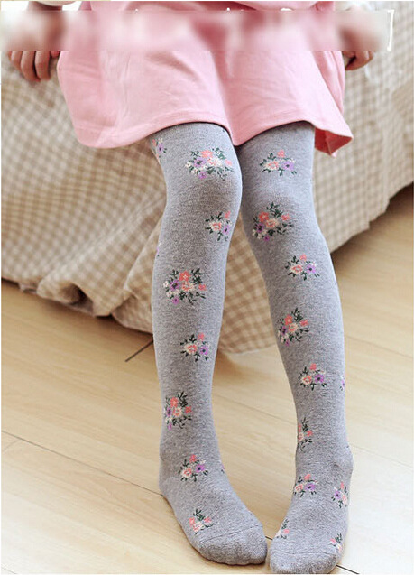 Meisje Panty Leggings Meisjes herfst en winter katoen rose bloemen base Koreaanse versie van de romper kinderen sokken Leggings: Gray Tights / 5 To 7 Year Old