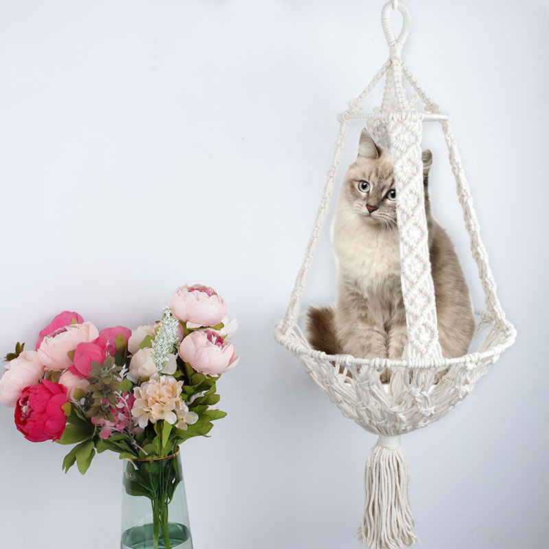 Macrame Handgemachte Webart Hängematte Für Katze Und Kleine Haustier Dekoration Hängen Zauberstab Schaukel Baumwolle Netz Tasche Bett Boho Hause Haustier Nest Dekor: S158 c26