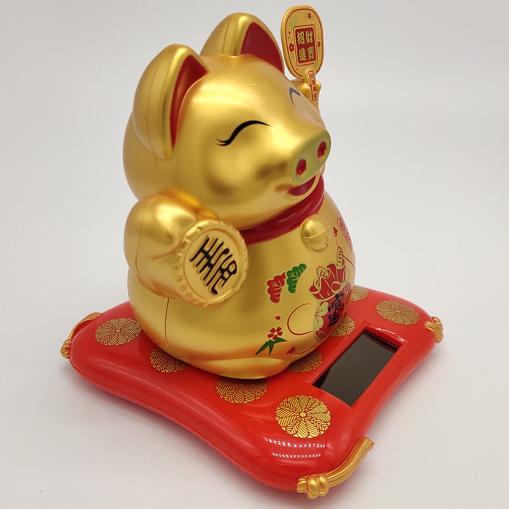 Solar Power Fortune Golden Pig Home Office Car Ornament Cafe Shop Decoration