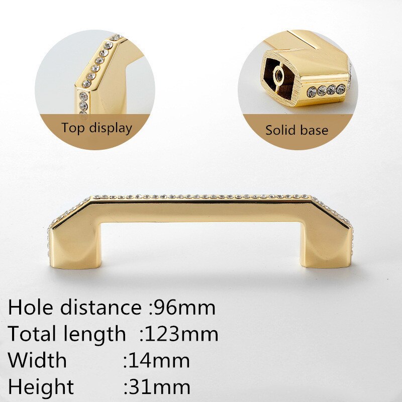 European Luxury Diamond Crystal Handle Bright Gold Zinc Alloy Kitchen Cabinet Knob and Handles Drawer Knobs Hardware: 96mm