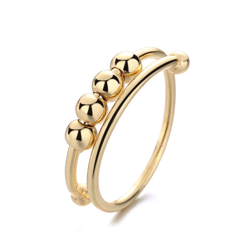 1/2Pcs Fidget Kralen Ring Voor Vrouwen Mannen Vrij Draaien Anti Stress Angst Ring Single Coil Antistress Spiraal kralen Draaien Jewlery: Gold