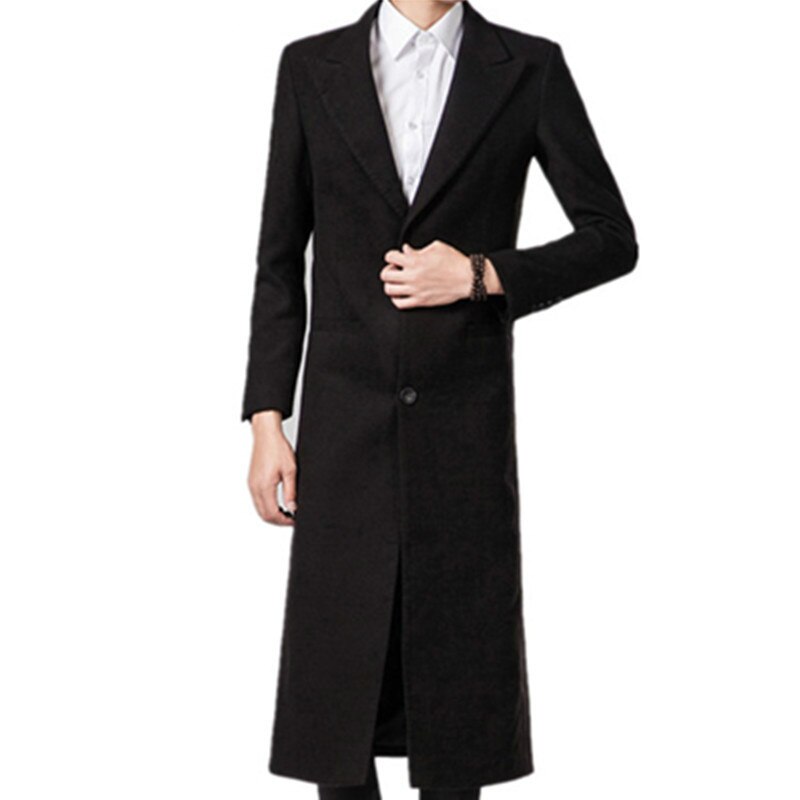 Men Wool Blends Coats Autumn Winter Solid Color Men's Long Wool Coats Black Luxurious Wool Blends Coat Male