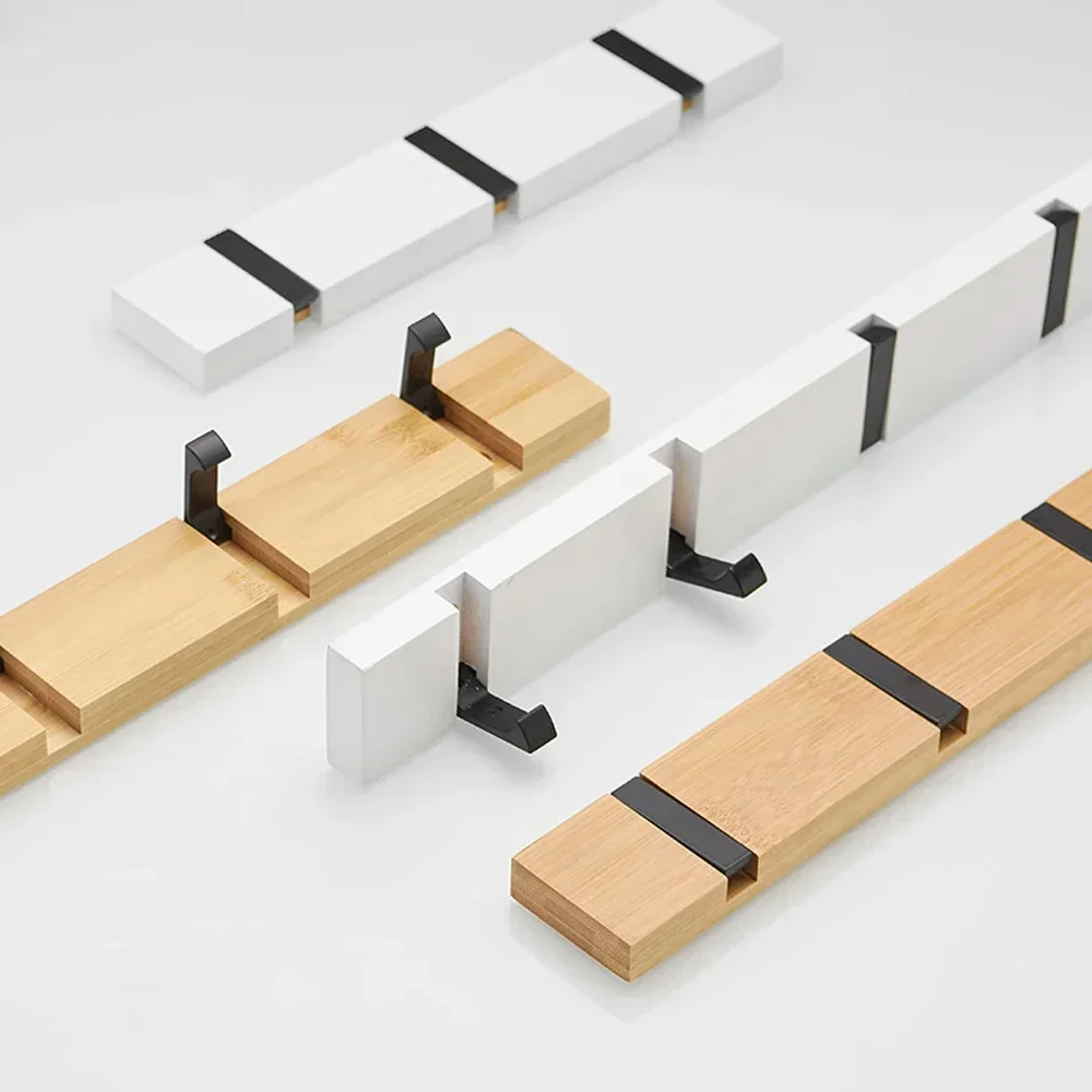 Opvouwbare Bamboe Onzichtbare Badkamerhaak Houten Ophanghaken Jas Handdoekhangers Huishoudelijke Boomstammen Witte Antieke Kleur Rijhouder