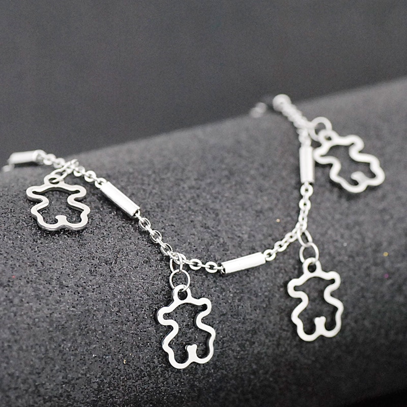 Cute Hollow Bear Bracelet Necklace Stainless Steel Bracelet Charm Women Jewelry