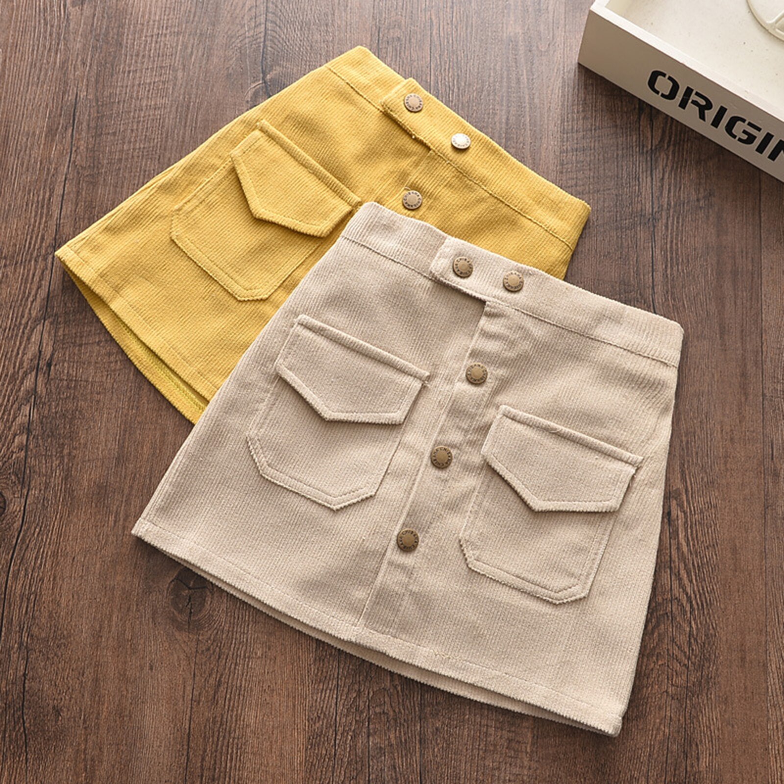 Jupe pour bébés et enfants filles, robe polyvalente demi-longueur enveloppante de fesses en velours côtelé pour enfants